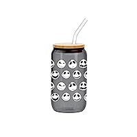 Silver Buffalo Nightmare Before Christmas Jack Expressions Glass Tumbler w Bamboo Lid and Glass Straw, 16 Ounces