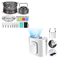 Odoland Bundle - 2 Items 22pcs Camping Cookware Mess Kit and Mini Portable Waist Fan