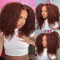 Nadula Reddish Brown Bye Bye Knots Glueless Wear and Go Kinky Curly Wigs Pre Cut Lace 7x5 HD Lace Front Human Hair Pre Plucked Pre Bleached Ready to Go Beginners Wig 16inch