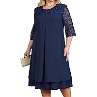 Plus Size Womens Embroidered Cocktail Party Dress Half Sleeve Wedding Guest Tiered Chiffon Midi Dresses