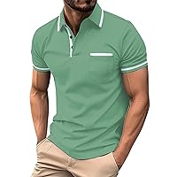 Men's Casual Polo Shirts 2024 Solid/Colo Short Sleeve Fashion Shirt Classic Striped Slim Fit Golf Tennis Tops