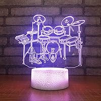 Night Light 3D Illusion Lamp Drum kit Desk Lights Dimmable 16 Color Changing Smart Touch, Home Bedroom Decor Lamp for Girls Boys Children Birthday New Year Festival Gifts