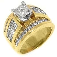 18k Yellow Gold Princess & Baguette Diamond Engagement Ring 4.77 Carats