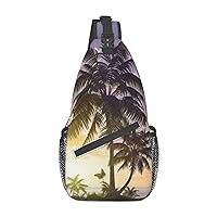 Summer Palm Tree Print Sling Backpack Travel Sling Bag Casual Chest Bag Hiking Daypack Crossbody Bag For Men Women