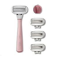 Flamingo 5-Blade Razors for Women - 1 Razor Handle + 4 5-Blade Refills + 1 Shower Holder - Rose