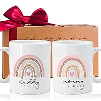 New Dad & Mom Est 2024 Coffee Mugs, It's a Girl,Rainbow Coffee Mugs Gift For New Mommy Daddy, First Time Mom Dad Gift Set of 2, Prospective Parents Mugs Gift, Pregnancy Announcement, Baby Reveal Mug-m