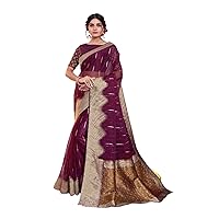 Indian Woman's Designer fancy Purple Organza silk jaquard striped border sari muslim saree blouse 3410