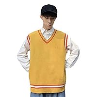 Men Sweater Vest Loose Couples Patchwork Panelled V-Neck Knitted Sweaters Male Spliced Ins All-Match Casual