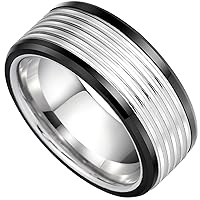 Tungsten Rings for Men Women Ceramics 8mm Black Silvery Stripe Party Birthday Gift Band Engraving