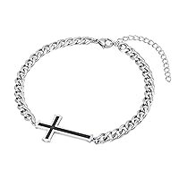 Silver Cross Bracelets for Men,Stainless Steel Cross Bracelets for Men Boys Adjustable Bracelet for Men Mens Silver Cross Bracelet Jewelry