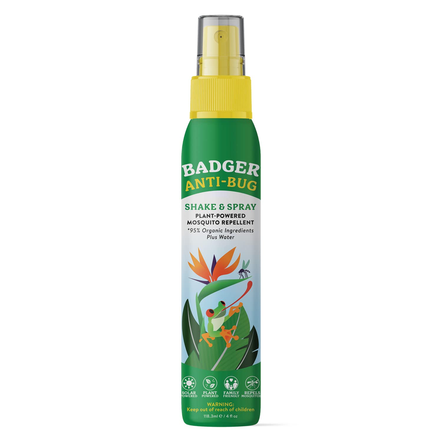 Badger Bug Spray, Organic Deet Free Mosquito Repellent with Citronella & Lemongrass, Natural Bug Spray for People, Family Friendly Bug Repellent, 4 fl oz