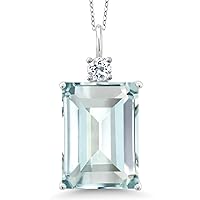 Gem Stone King 925 Sterling Silver Sky Blue Simulated Aquamarine and Sky Blue Aquamarine Pendant Necklace (16.05 Cttw with 18 Inch Silver Chain)