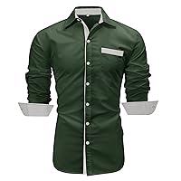 NeedBo Mens Long Sleeve Dress Shirts Slim-Fit Contrast Color Casual Button Down Shirts with Pocket