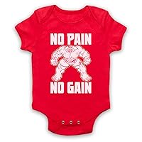 Unisex-Babys' No Pain No Gain Bodybuilding Slogan Baby Grow