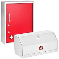 AdirMed Locking Drug Cabinet (White) Medicine Cabinet with Pull-Out Shelf & Document Pocket (Red) Bundle