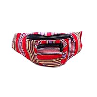 Multicolored Woven Striped Pattern Lightweight Fanny Pack Waist Bag - Handmade Belt Pouch Boho Travel Accessories (Red/Multi)