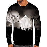 Baggy Top Men Casual Winter Autumn Long Sleeve O Neck Halloween Printed Pullover Sweatshirt Drop Shoulder Sweater