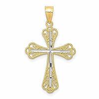 10k Yellow Gold & Rhodium Diamond-Cut Cross Pendant - Religious Jewelry