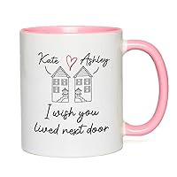 Personalized Friendship Two Tone Pink Coffee Mug 11Oz - I Wish You Lived Next Door - Personalized Name Funny Quote for Best Friend