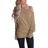 Poetsky Women's Off Shoulder Long Sleeve Tunic Tops Loose Casual Oversized Shirts Blouses S-3XL