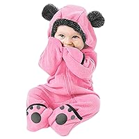 Newborn Baby Boys Girls Clothes Fall Winter Fleece Footies Romper Cartoon Ears Hoodie Jumpsuit (Pink, 6-12 Months)
