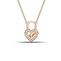 925 Sterling Silver and Diamond Heart-Shaped Lock Pendant Necklace(0.08cttw, I-J/I2-I3) 18