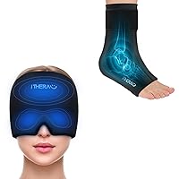 iTHERAU Gel Ice Headache & Migraine Relief Hat & Ankle Ice Packs for Injuries Reusable- Gel Ice Pack Wrap
