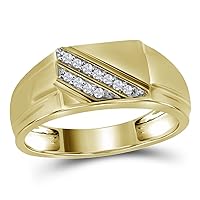 Sonia Jewels 10k Yellow Gold Mens Round Diamond Diagonal Row Flat Top Ring 1/12 Ct.