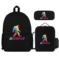 Tie Dye Bigfoot Printed 3 Pcs Backpack Set Basic Daypack Sets Casual Shoulder Bag with Lunch Box and Pencil Case for Women Men