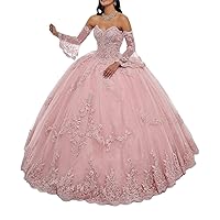 Women's Long Sleeves Sweetheart Quinceanera Dresses Lace Ball Gowns for Women