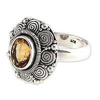 NOVICA Artisan Handmade Citrine Flower Ring Indonesian .925 Sterling Silver Cocktail Yellow Misted Happiness Birthstone Balinese Traditional 'Balinese Sunflower'