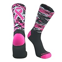 Camo Breast Cancer Aware Ribbon Crew Socks - Black Hot Pink