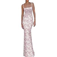 Y2k Floral Maxi Dress for Women Spaghetti Strap Long Dress Backless Cutout Bodycon Cami Maxi Dress
