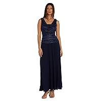 R&M Richards Women's Long Evening Gown W/Glitter Knit Jacquard Ruched Bodice