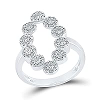 10kt White Gold Womens Round Diamond Oblong Fashion Ring 5/8 Cttw