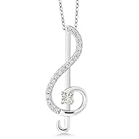 Gem Stone King 925 Sterling Silver White Moissanite from Charles & Colvard Pendant Necklace Music Note Jewelry Gift For Women By Keren Hanan (0.29 Cttw, with 18 Inch Silver Chain)