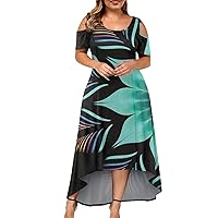 XJYIOEWT Summer Dresses for Women 2024 Long, Womens Large Size Dress Crew Neck Off Shoulder Short Sleeve Printed Casual