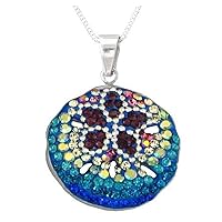Sterling Silver Austrian Crystal Sand Dollar Pendant Necklace Multicolored, Rainbow, 18