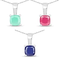 1.80 Carat Emerald, Glass Filled Ruby and Glass Filled Sapphire .925 Sterling Silver Pendant