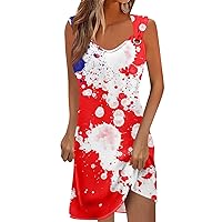 American Flag Dresses for Women Summer Patriotic Sleeveless Dress 4th of July Pullover Beach Dresses