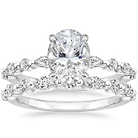 Moissanite Engagement Ring Set, 3.0 CT Oval Colorless Stone, Sterling Silver Band, Wedding Anniversary Ring
