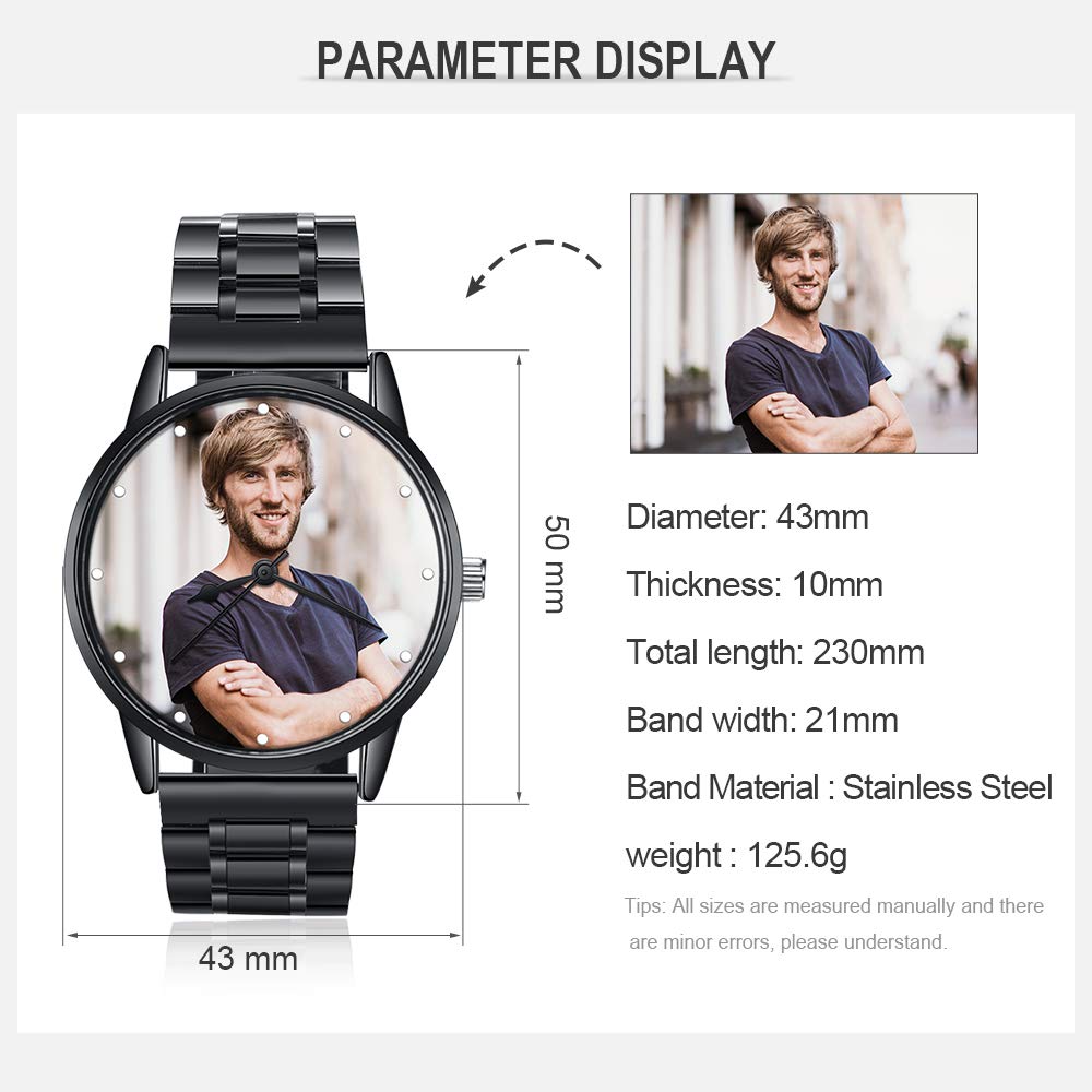 Custom Couple Photo Watch Casual Black Leather Strap Wrist Watches for Men Personalized Fashion Wrist Watch for Boyfriend