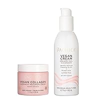 Beauty | Vegan Collagen Creamy Face Wash + Overnight Recovery Face Cream | Cleanser, Moisturizer | Hyaluronic Acid, Caffeine, Vitamin E & C | Moisturizing for Aging and Dry Skin | Vegan