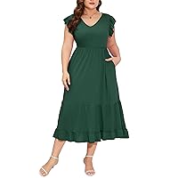 Plus Size Dresse for Curvy Women Summer Casual Boho Floral Maxi Dress with Pocket Wedding Guest Dresses