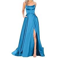 Formal Dresses for Women Evening Party Graduation Elegant Plus Size Spaghetti Strap Camis Square Neck Split Hem Dress