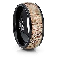Metal Masters Co. Unisex Men's Black Dome Tungsten Wedding Band Engagement Ring Deer Antler Inlay 8mm
