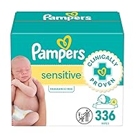 Pampers Sensitive Baby Wipes, Water Based, Hypoallergenic and Unscented, 4 Flip-Top Packs (336 Wipes Total)