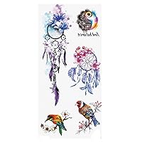 Temporary Tattoo Bird and Purple Dreamcatcher Flower Tattoo Stickers Fake Tattoos for Girl Women 5 Sheets