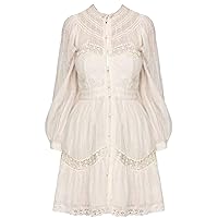 Sea Ny Women's Dobby Cream Cotton Long Sleeve Pintucked Mini Dress