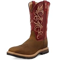 Twisted X Women’s 11” Pull On Work Boot - Mud Boots Designed with Full-Grain Leather Vamp and Shaft, Air-Mesh Lining, Rubber Outsole, and Removable Footbed, Distressed Latigo/Red 9.5 B
